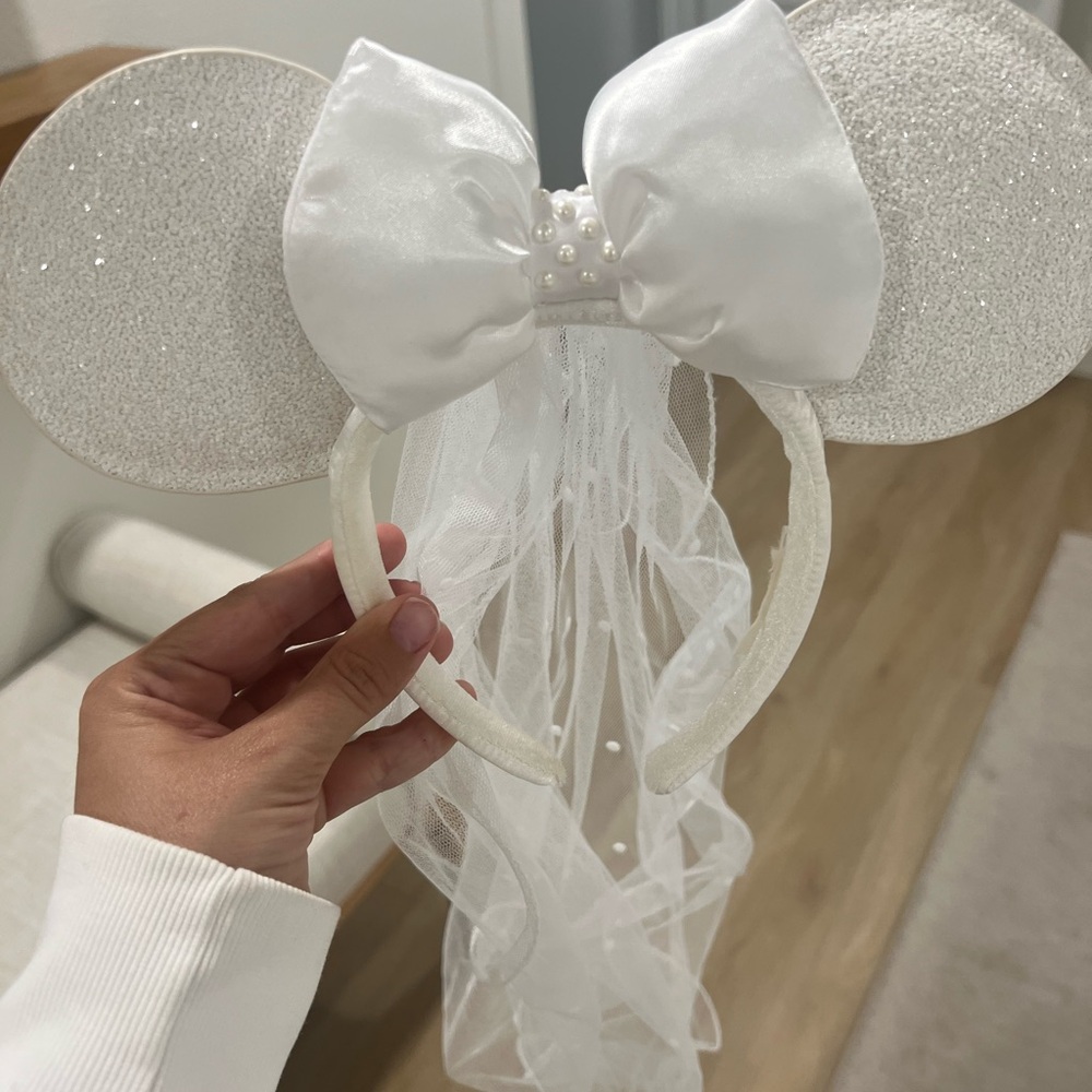Elegant White Bridal Disney Ears Headband